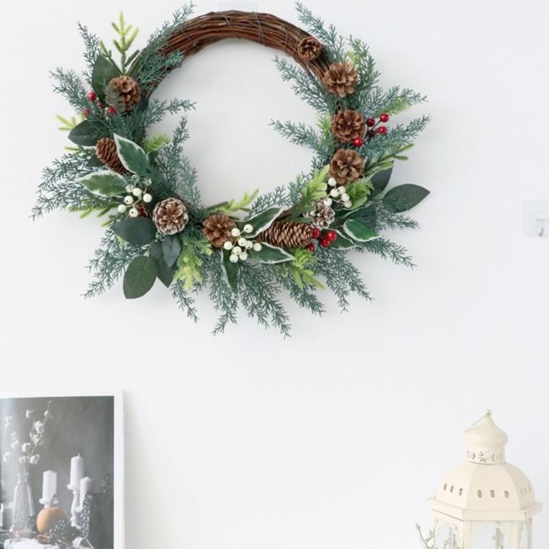 Artificial Wreath Christmas Wreath with Pinecone Berries Decoration for Front Door Garden Yard Christmas Decorations