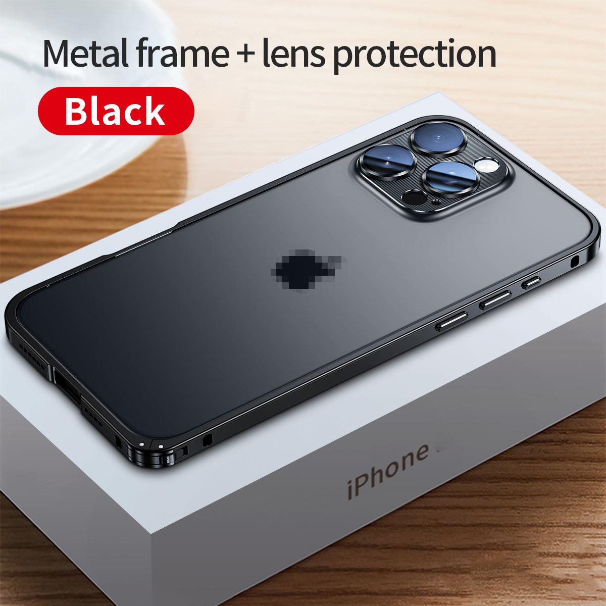 

Розкішний металевий чохол-бампер для iPhone 17 16 15 14 Pro Max 14 15 Plus 16pro з рамкою, що знімається на застібці, та захисною кришкою для об єктива iPhone 15 Pro Max чорний