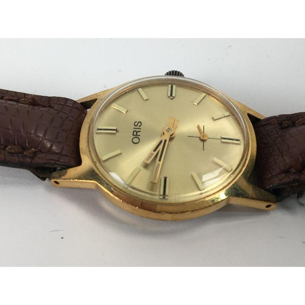 Used D1039 Rare Working Item Oris Vintage Manual Winding Men's Watch 6589 Gold Dial