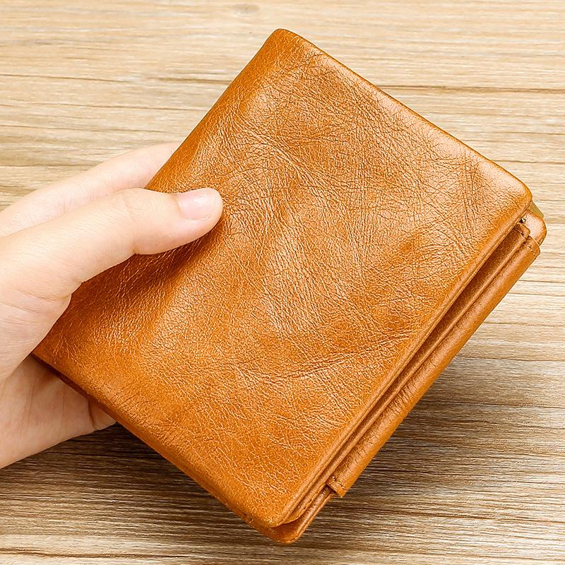 Trifold Retro RFID Leather Wallet for Men - Short Anti-Theft with Multiple Card Slots
