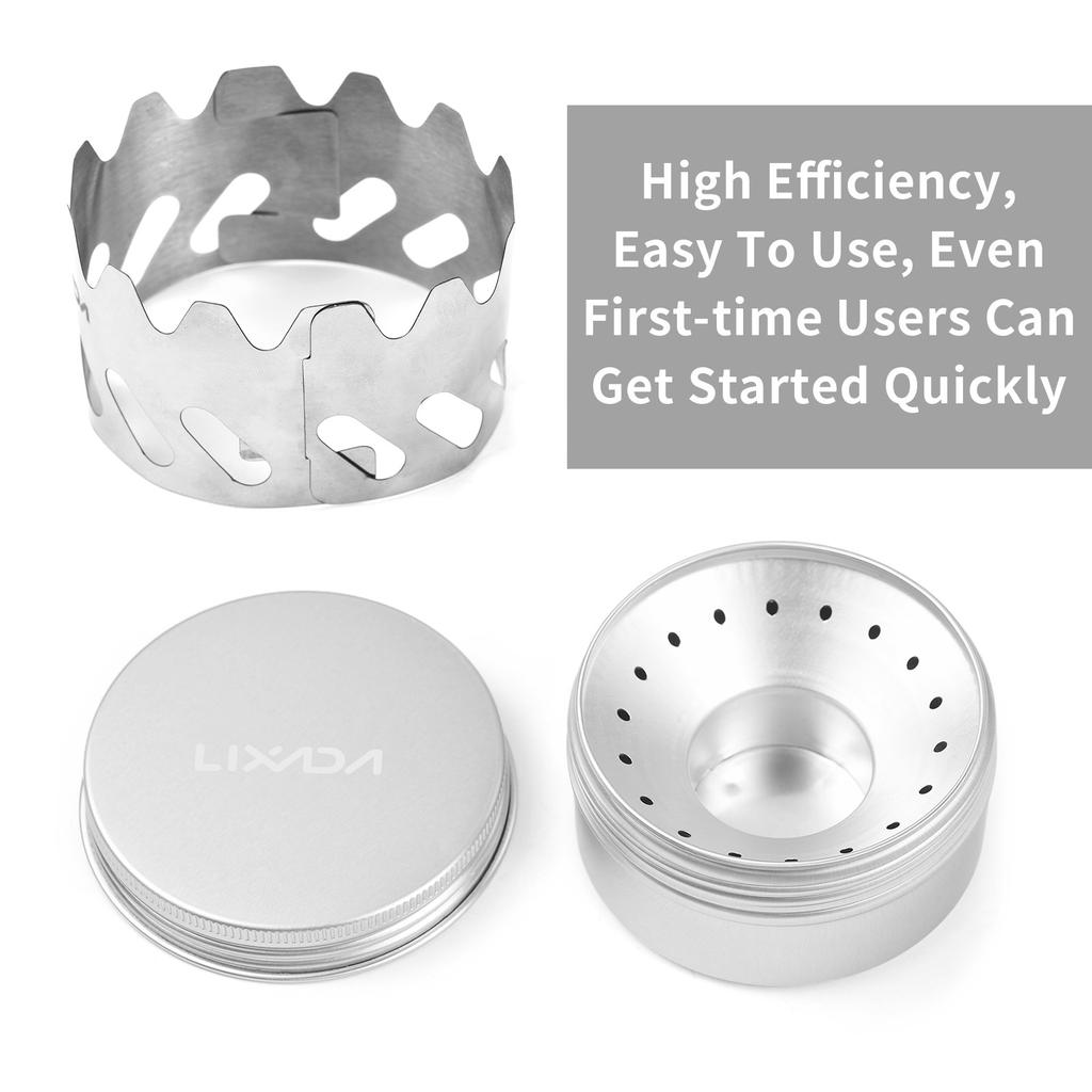 Mini Backpacking Stove 80ml Aluminum Alcohol Burner with Small Stainless Steel Windshield Portable Camp Stove for