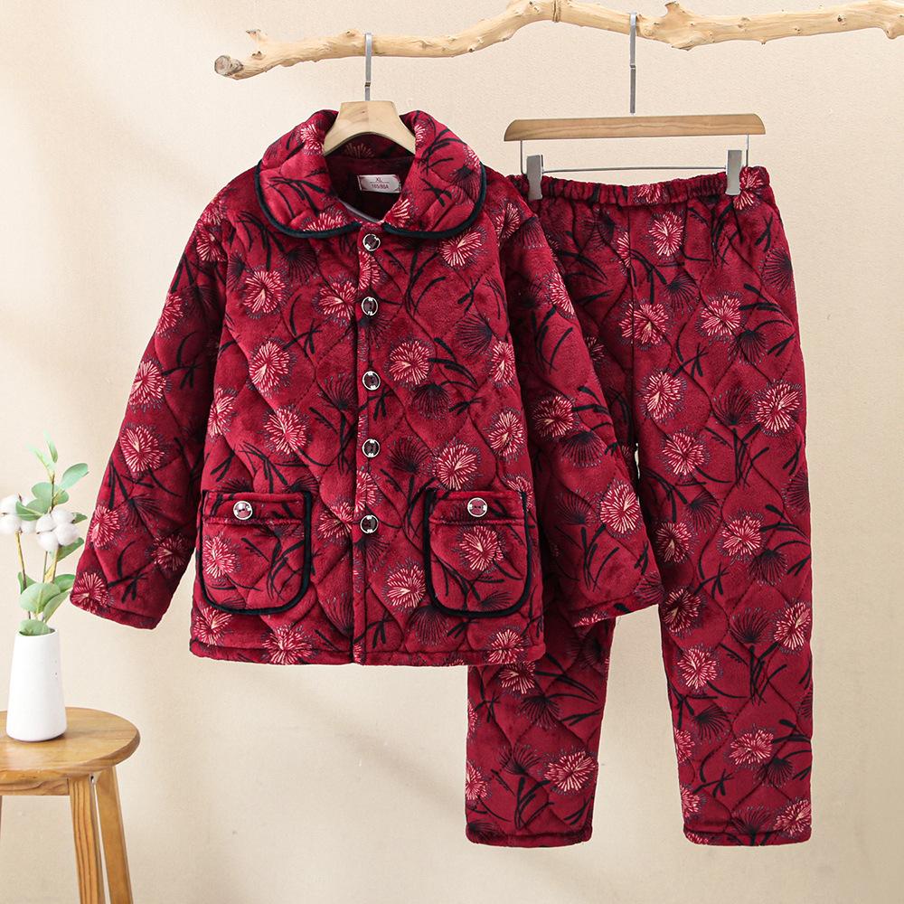 Women's Winter Pajamas Three-layer Thickened Padded Cotton To Keep Warm and Fleece Coral Fleece Padded Jacket