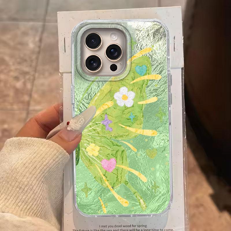 Case For IPhone 16 15 13 Plus Pro Max 7 14 Pro 5G Phone Cover Green Black Butterfly Gradient Pattern For IPhone 16e Luxury Bags