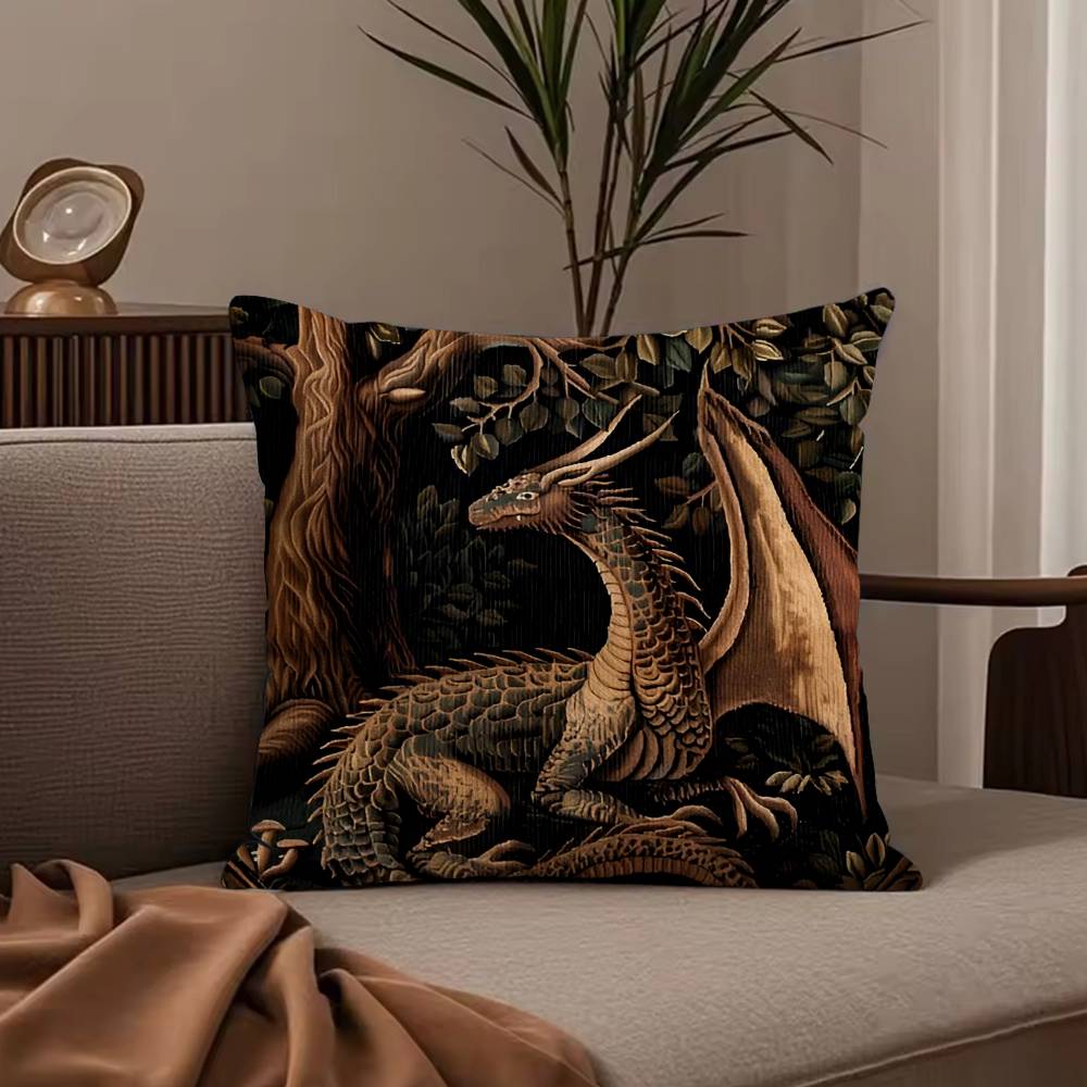 Vintage Medieval Unicorn Art Pillow Case Anti-dustmite Pillowcase Invisible Zipper Silky Short Plush Sofa Cushion Cover