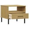 Nightstand OSLO with Metal Legs Brown Solid Pine Wood