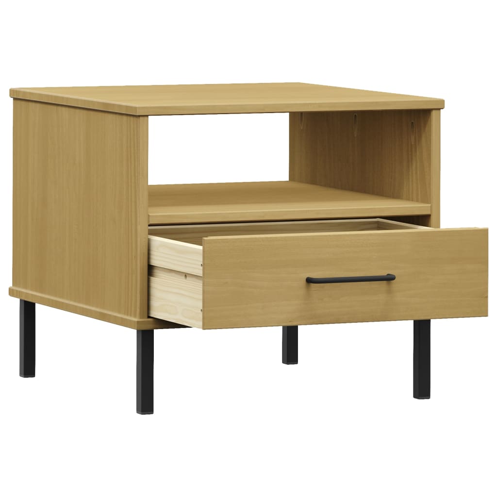Nightstand OSLO with Metal Legs Brown Solid Pine Wood