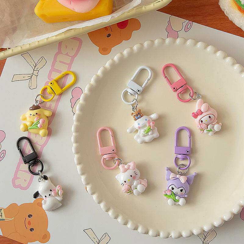 Cute Creative Tulip Animals Keychain Sweet Cartoon Anime Pendant Fashion Exquisite Backpack Hanging Ornaments Accessries Gifts