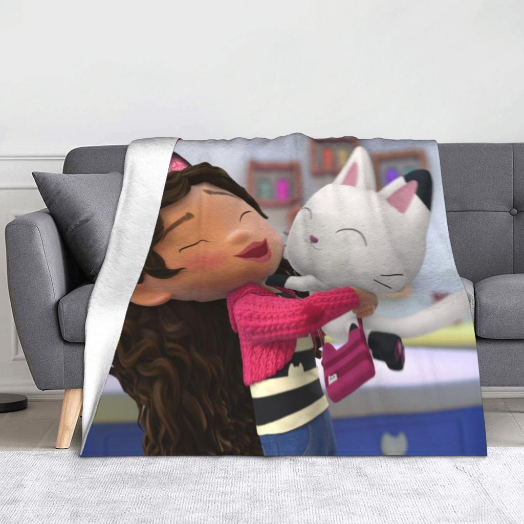 Pink Gabby Dollhouse Blanket Coral Fleece Plush Cute Cartoon Ultra-Soft Throw Blanket for Bedding Couch Bedspread
