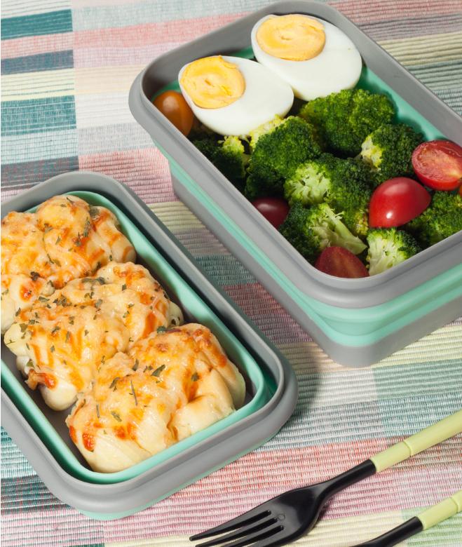 Квадратная портативная складная миска , для кемпинга и работы с едой , набор из 2 штук для хранения и ланч-бокс One Size зелёный