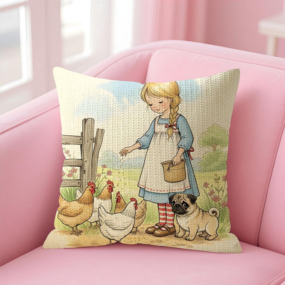 Art Sarah Kay Swing Girl Cushion Cover Natural Linen Pillow Case DoubleSided Print Decorative Sofa Pillowcase Home Decor Gift