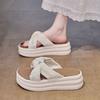 Bow Thick-soled Cool Slippers Women's Summer Wear 2025 New Versatile National Style Sandals Pearl Beach One-word Slippers
