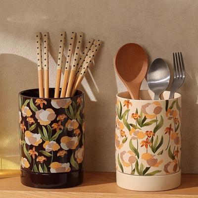 French Chopstick Holder Ceramic Chopstick Storage Box Chopstick Cage with Draining Water Spoon Holder Kitchens Accessories