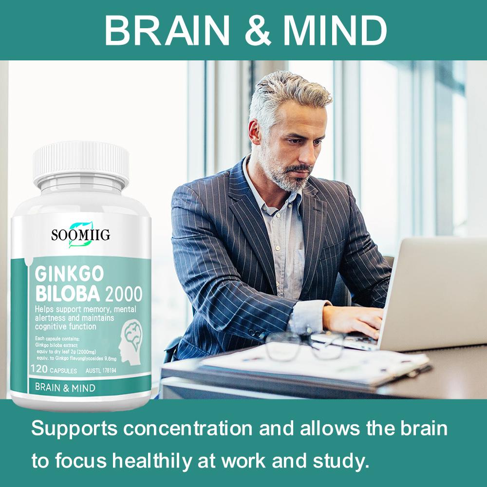 Soomiig Ginkgo Biloba 2000mg Brain & Mind Supplement, 120 Capsules