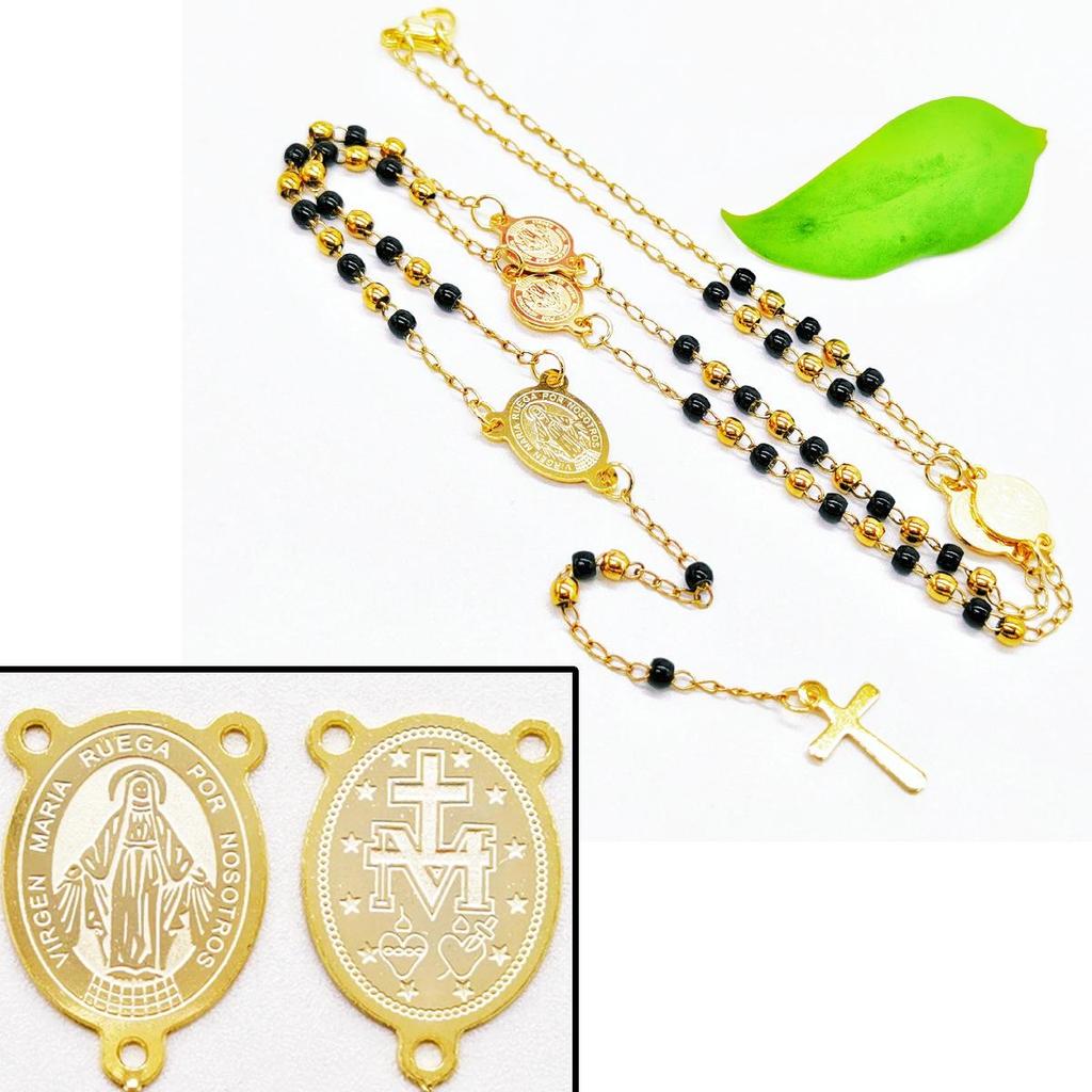 Schwarze Kreuzkette mit Goldakzenten, Multi-Accessoire - Edelstahl-Rundperlen-Schutzkette für Damen