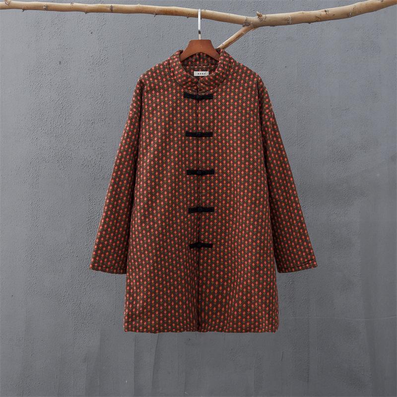 Johnature Women Clothing Vintage Stand Long Sleeve Print Floral Coats Winter Chinese Style Coats