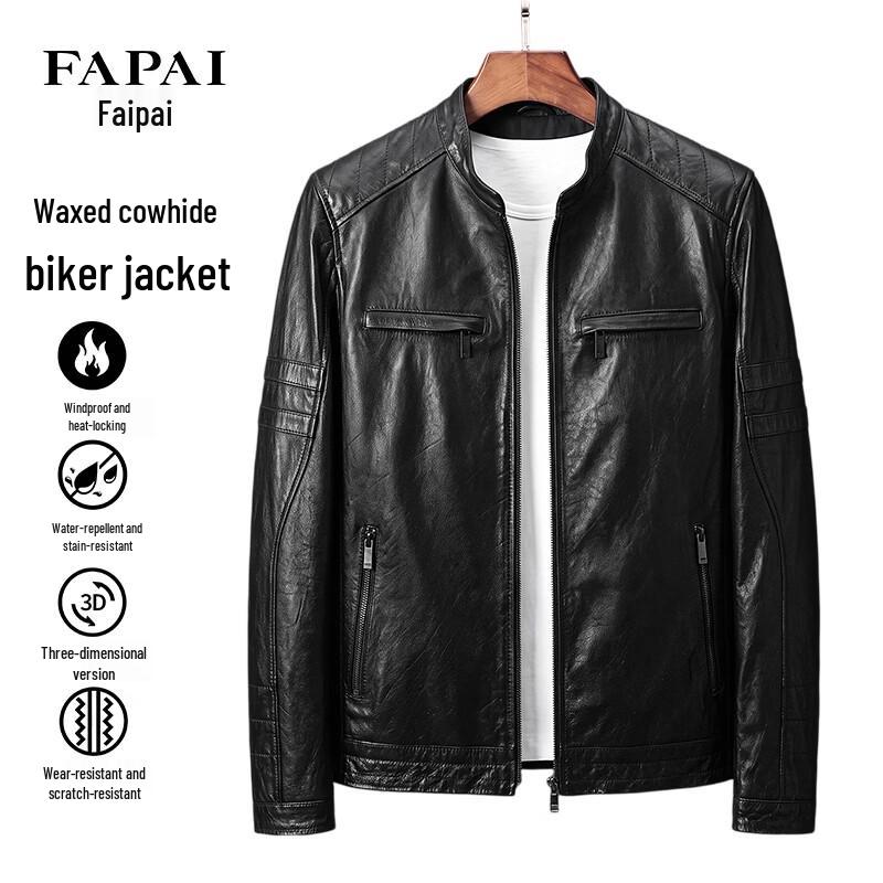 FAPAI Men's Stand-Collar Leather Jacket