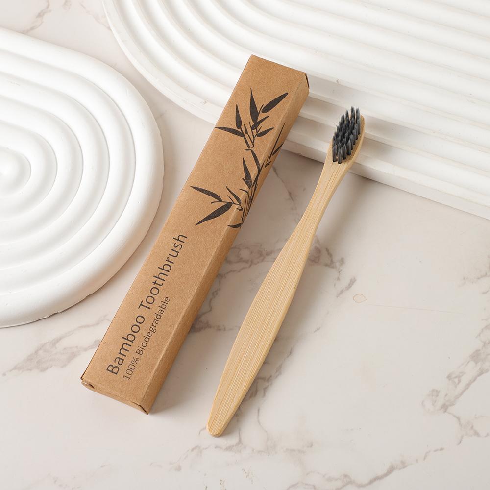 Ready Stock Fast Shipping Custom Kids Soft Natural BPA Free Biodegradable Kraft Box Bamboo Toothbrush