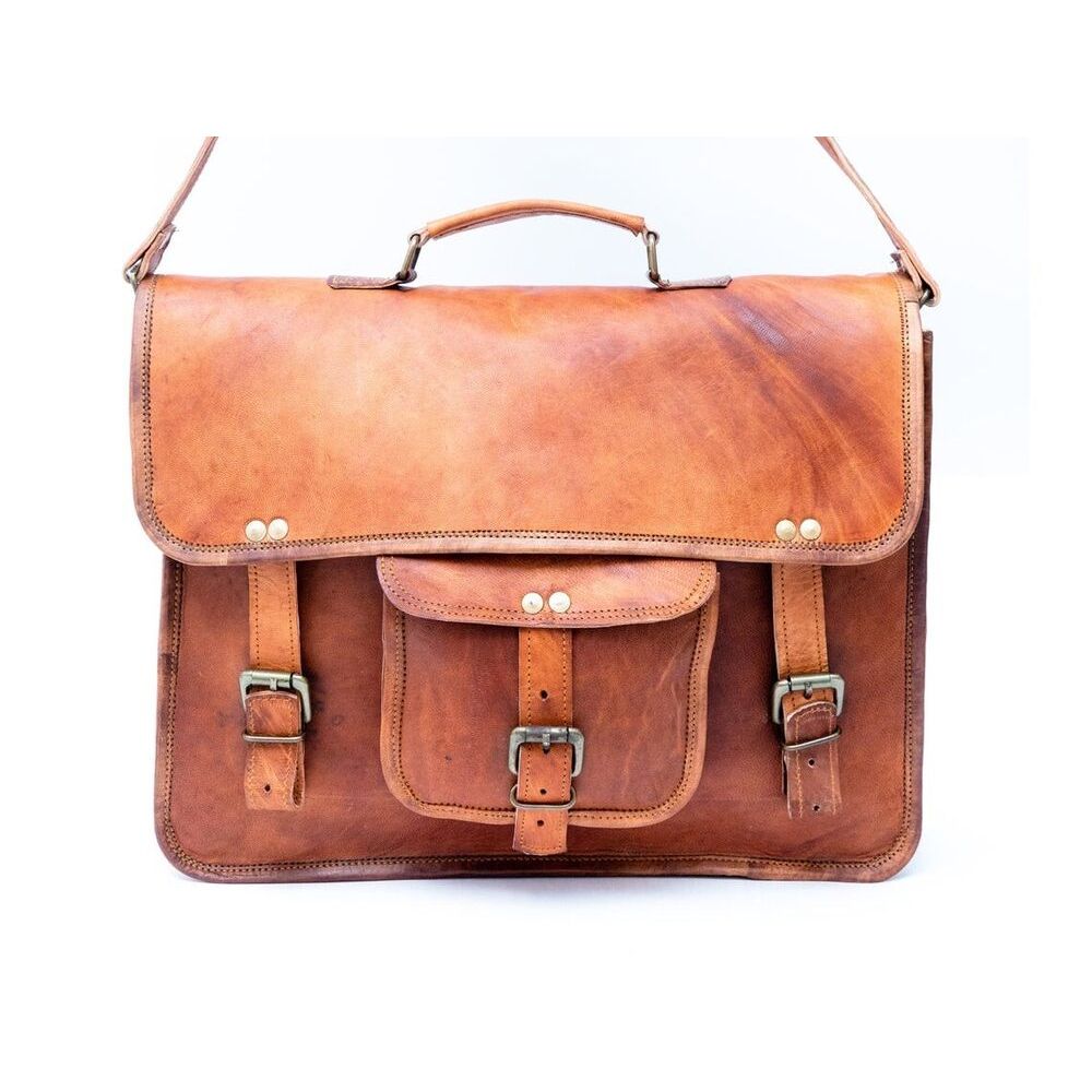 Nová hnědá brašna přes rameno kozí kůže Messenger Briefcase Laptop Vintage Bag