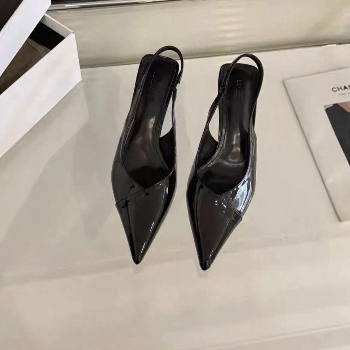 

Pointed Toe Nude High Heels Bag Head Sandals Fairy Shoes Spring And Summer Temperament Socialite French Black Single Shoes 35
