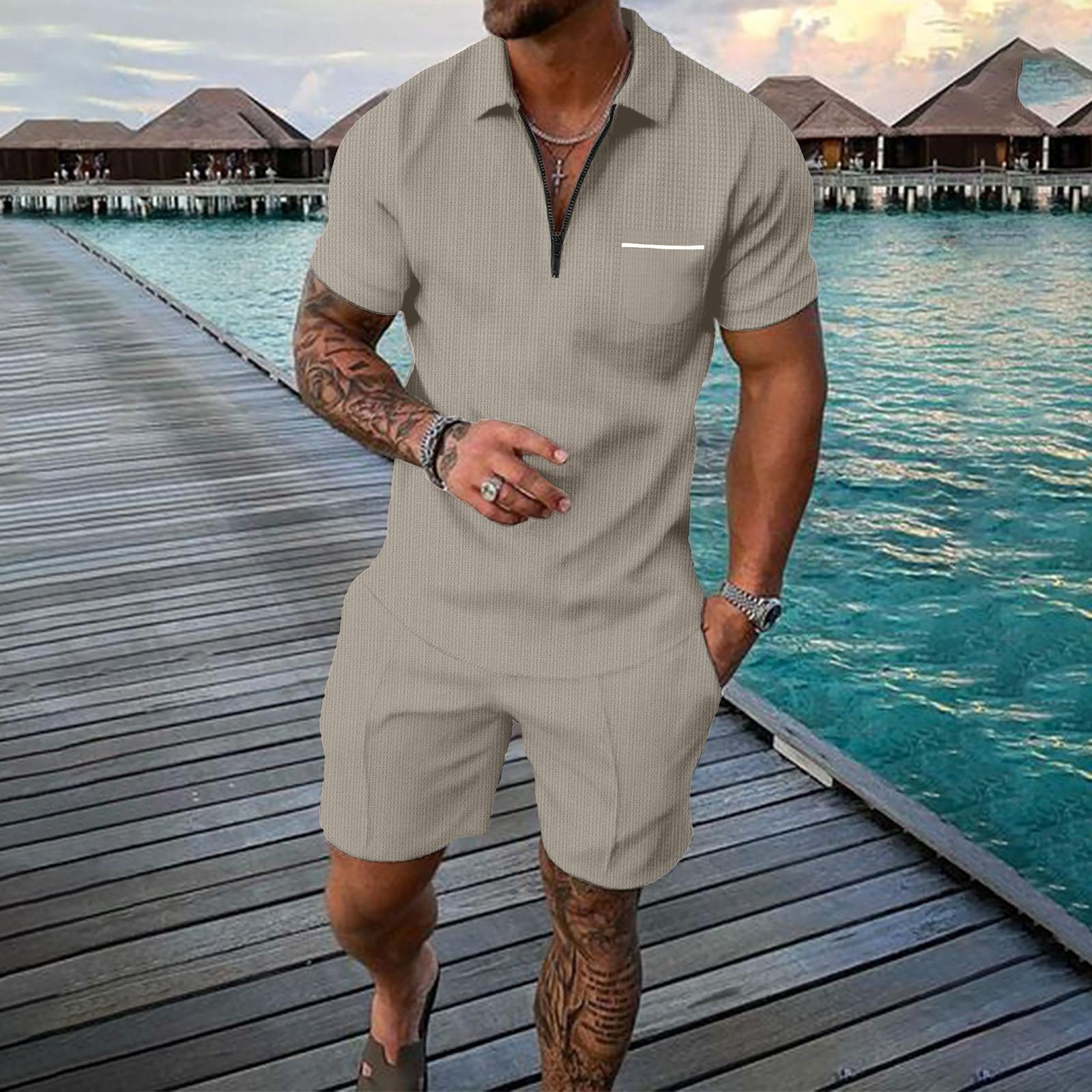 

Men s Shirt Casual Aports Loose Short Sleeved Shorts Beach Suit L