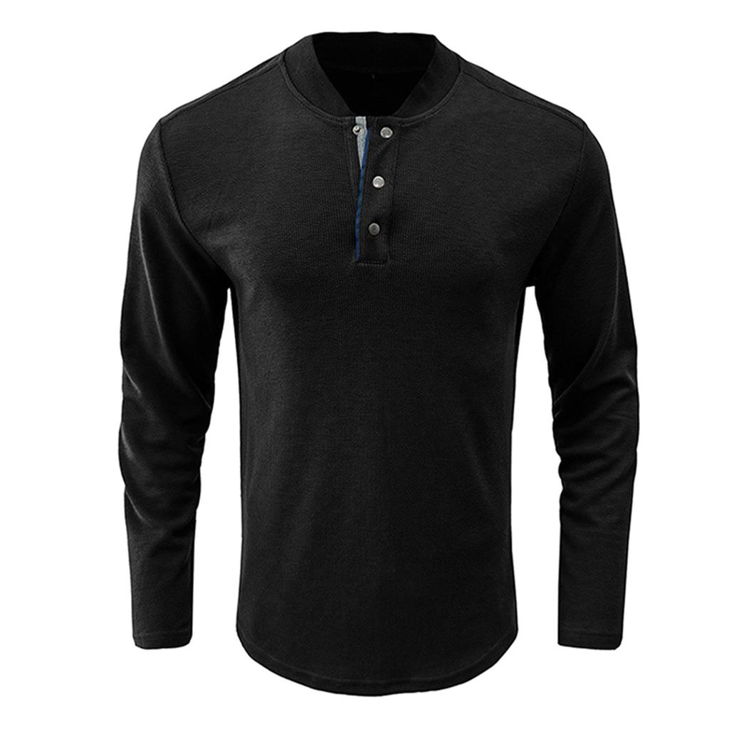 I Zimowy T-shirt Męski z Półotwartym Dekoltem Jednolity Kolor Długi Rękaw T-shirt Casualowa Koszulka Spodnia