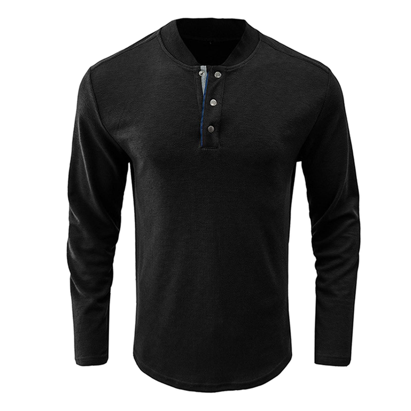 

И Зимняя Мужская Футболка с Полуоткрытым Воротником Однотонная Футболка с Длинным Рукавом Повседневная Рубашка с Пуговицами XXL