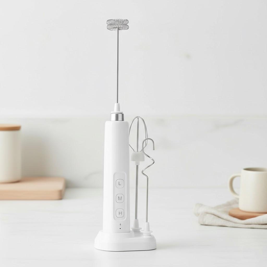 

Handheld USB Rechargeable Milk Frother 3 Speeds Whisking Baking Aid Multifunctional Attachments Electric Milk Foamer зелений