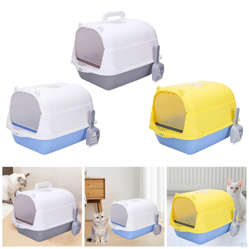 Cat Litter Box with Lid Enclosed and Covered Toilet Anti Splashing Easy to Clean Kitten Potty