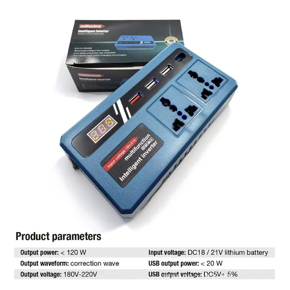 1Pcs 18v 20v To 220v Battery Inverter with 4 USB LED Multifunctional Smart Transformer Household Dual Plug