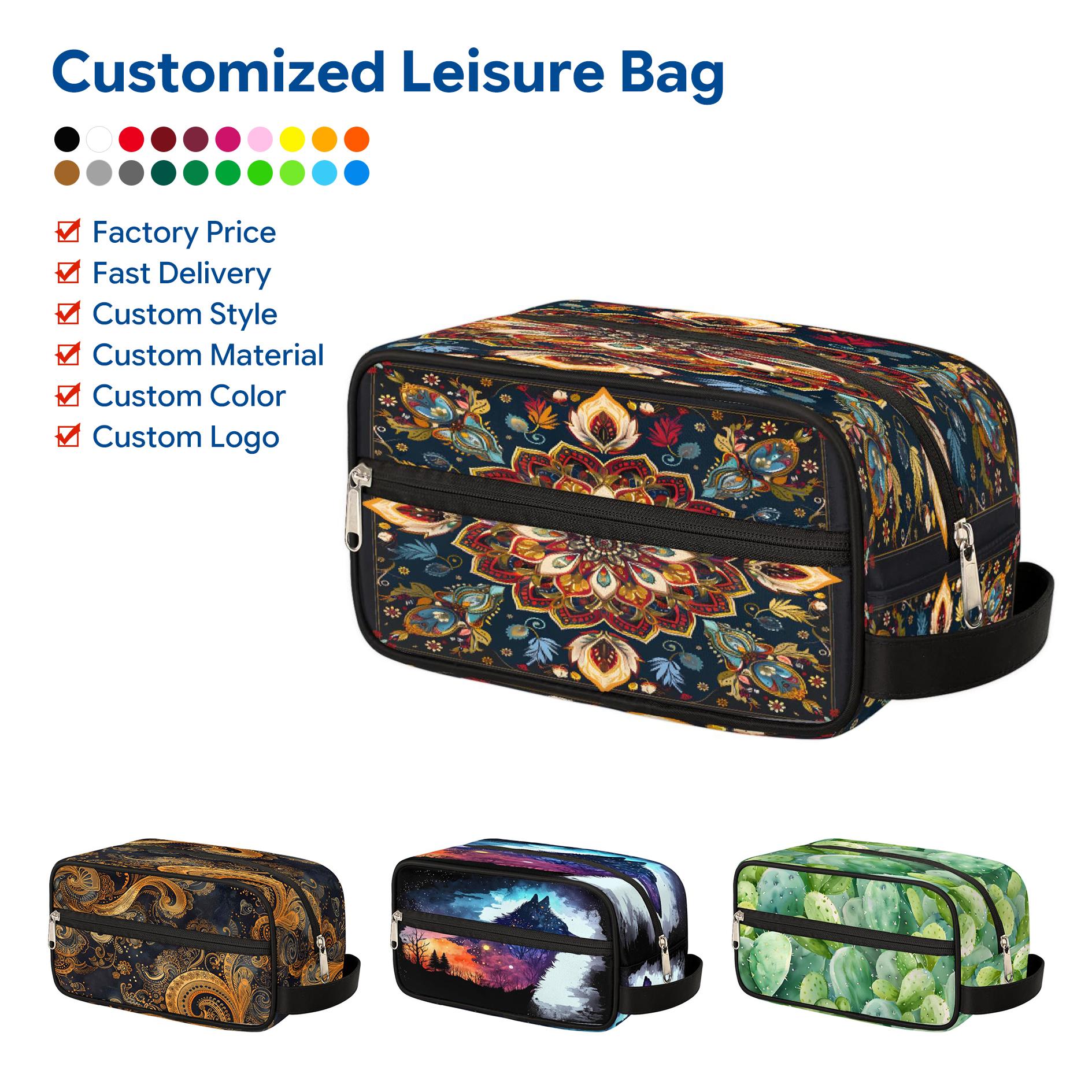 Bohemian Pattern All Over Print Makeup Bag Durable Polyester Multi Pocket Pouch for Travel Cosmetic and Stationery Use 26*11*13 cm