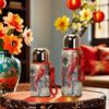 Guofeng Koi Pattern 304 Stainless Steel Thermos Cup Peacock Pattern Portable Lanyard High Value Water Cup Business Gift