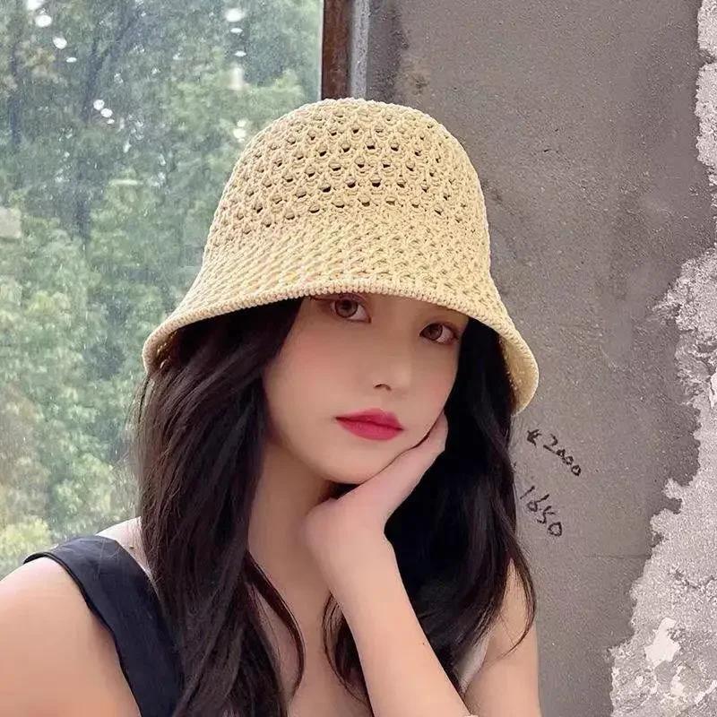 Women Summer Bucket Hat Summer Hollow Out Thin Breathable Sun Hats Beach Panama Cap Fold Outdoor Japanese Lesure Fishierman Cap