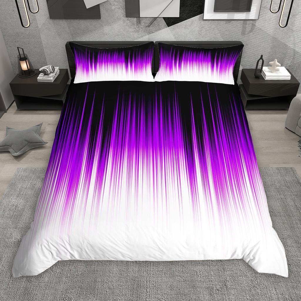 Homewish Degrade Çizgili Nevresim Takımı 2 Parça/3 Parça, Neon Yeşil Mor Mavi Kırmızı Yatak Takımı, Geometrik Çizgili Yorgan Kılıfı Takımı