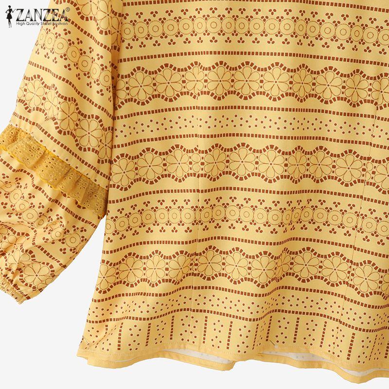 ZANZEA Women Casual Round Neck Loose 3/4 Sleeve Print Blouse