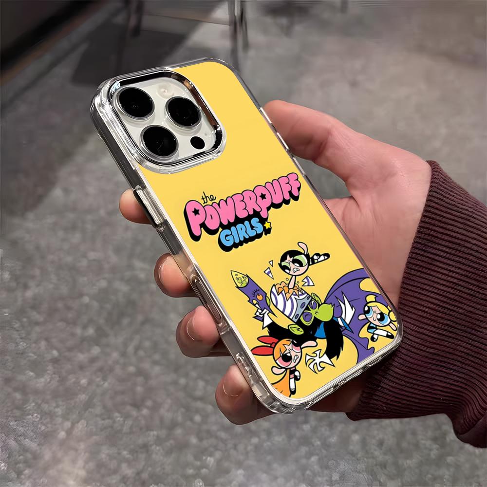 

The P-Powerpuff Girls Cute Phone Case For IPhone 17 Air 16 E 15 14 13 12 11 Plus Pro Max Electroplated Transparent Soft Shell iPhone 15