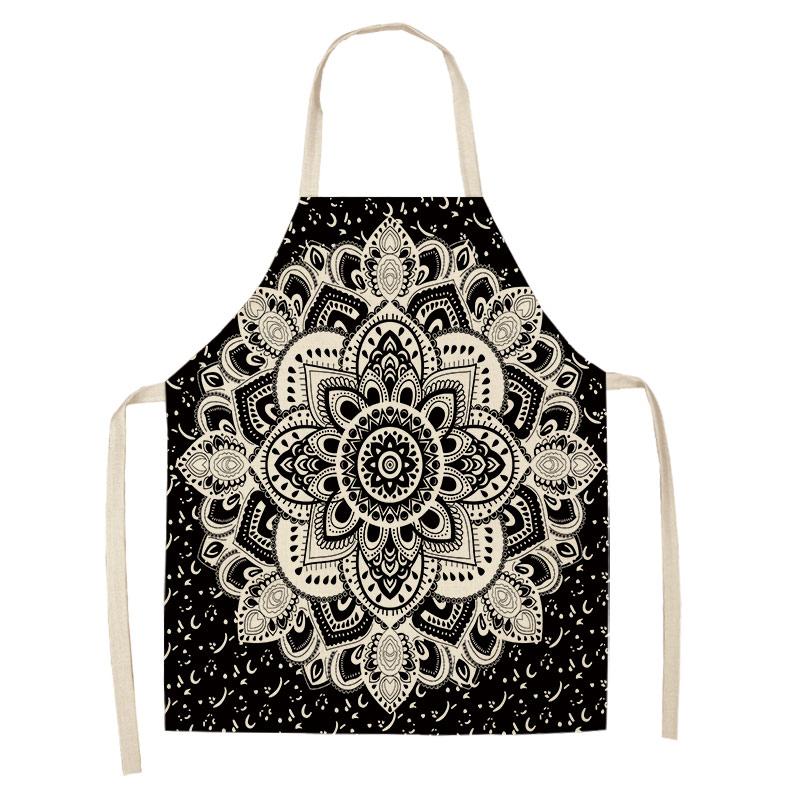 Home Cooking Baking Kitchen Apron Mandala Print Kitchen Apron Women's Coffee Shop Cleaning Accessories Cotton Linen Bib