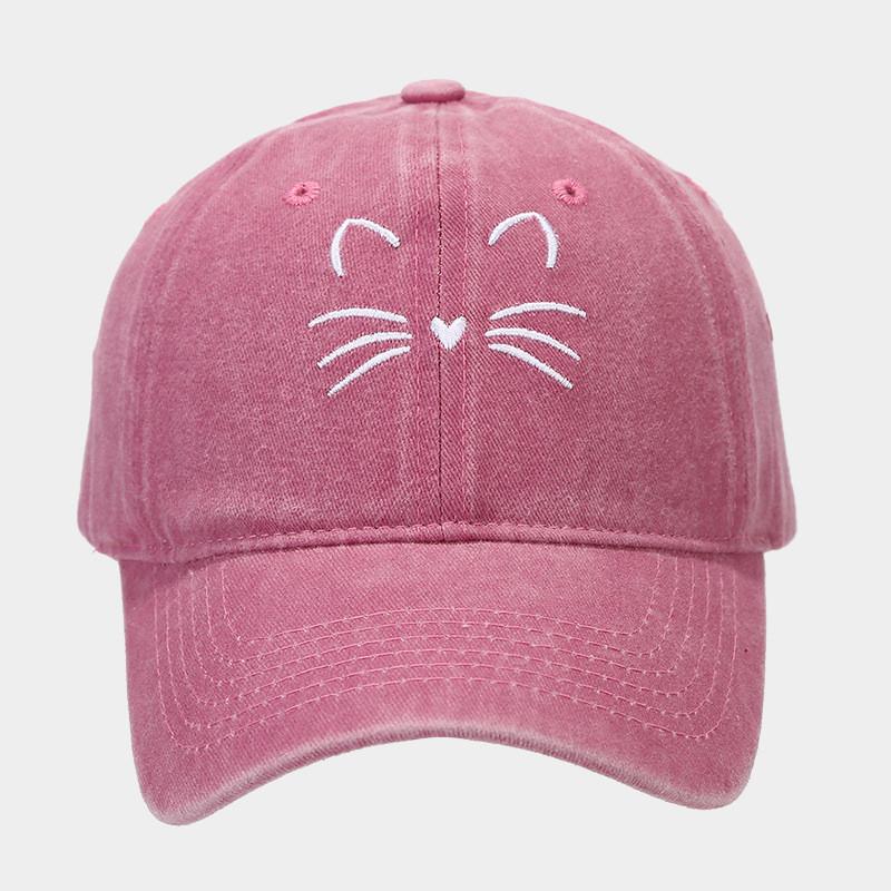 Cat Embroidered Baseball Hat With Adjustable Strap For Casual Outdoor Summer Wear