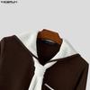 INCERUN Men Sailor Collar Long Sleeve Stitching Autumn Rib Knitted Pullovers Tops
