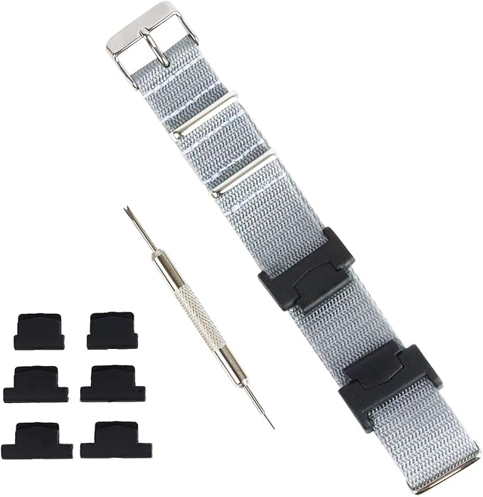 

Совместимый с Bambi нейлоновый ремешок НАТО для часов, инструмент для замены и набор подходящих деталей с пряжкой из нержавеющей стали G-SHOCK (14 мм, 16 мм, 18 мм, 20 мм) (BGE011GS) серый