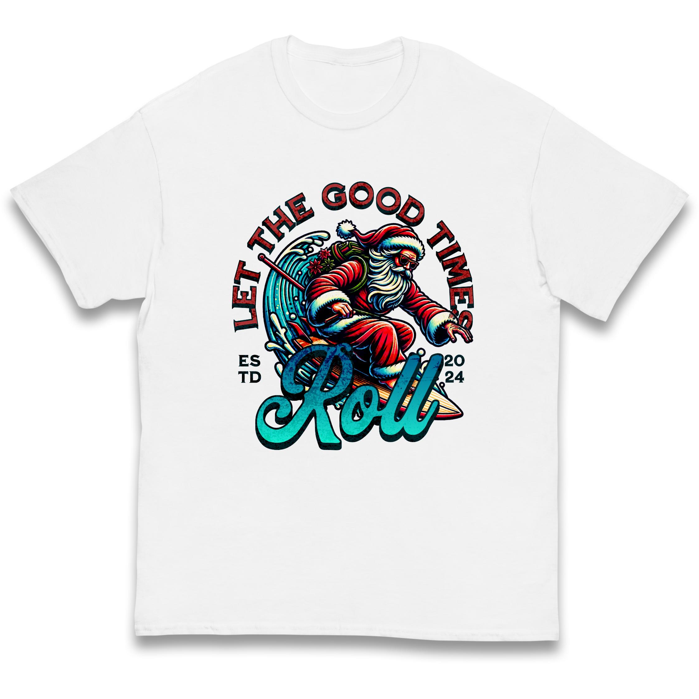 Santa Surfing Let The Good Times Roll Christmas Kids T-Shirt 130