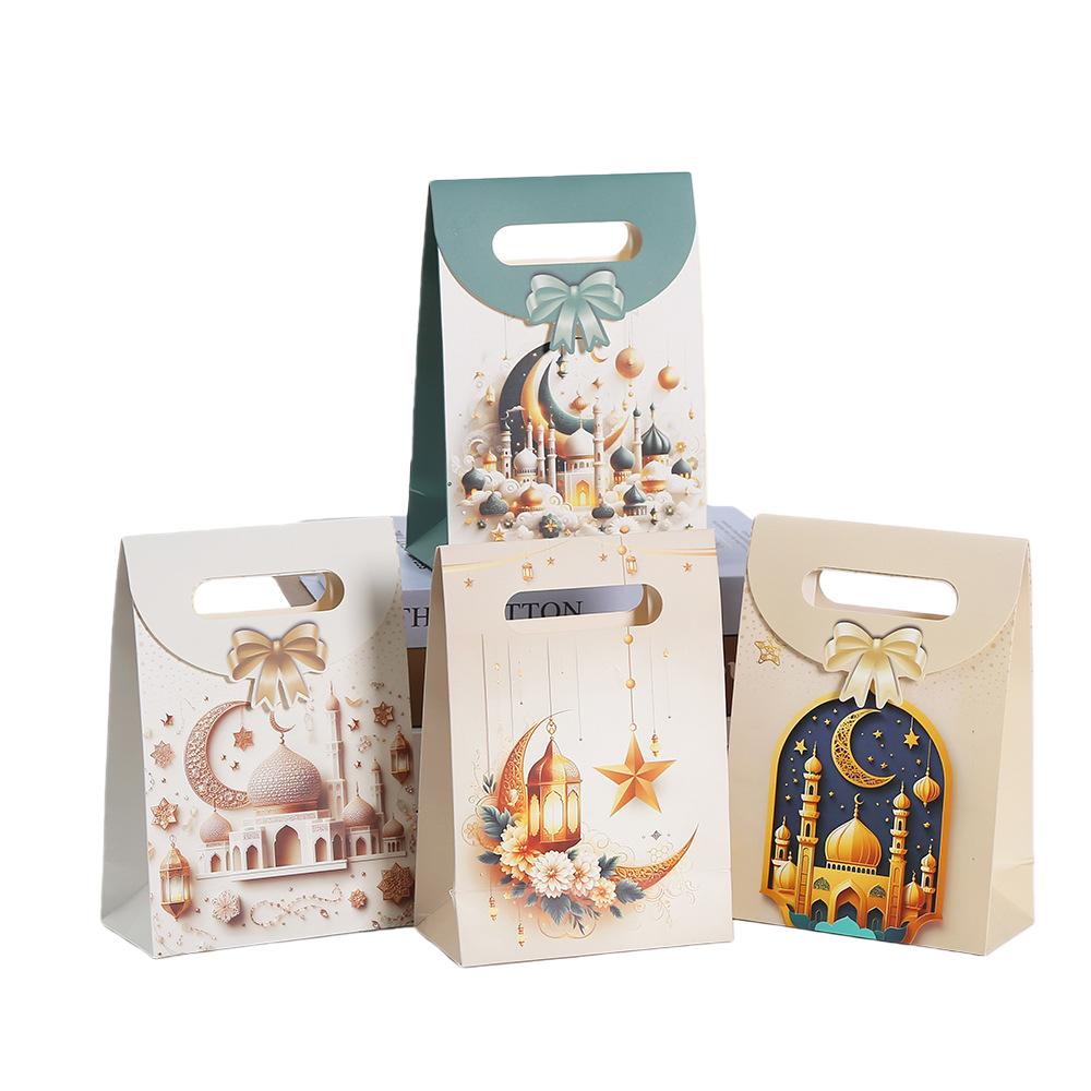 20pcs Eid Ramadan Islamic Gift Paper Tote Bags Mosque Designs Goodie Bags for Favors Shopping and Gifting Packaging