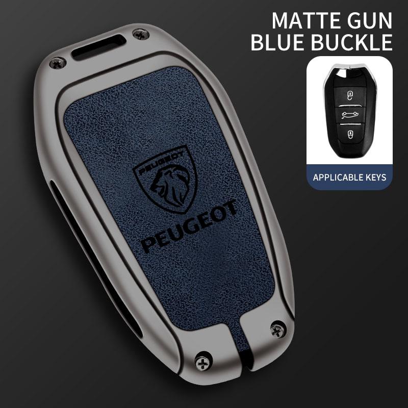 2026 Hot Car Sticker Leather Zine Alloy Car Smart Key Case Shell Cover Protector Fob For Peugeot 308 408 508 2008 3008 4008 5008