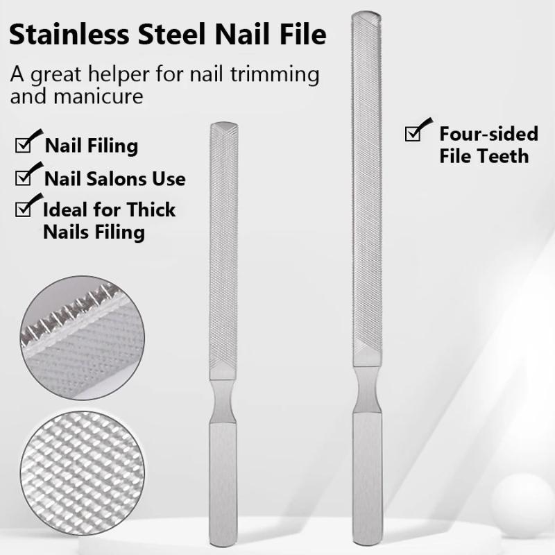 Four-Sided Stainless Steel Nail File Long Lasting Portable Manicure Tool for Polishing Shaping Nail Art DIY Travel Daily Use
