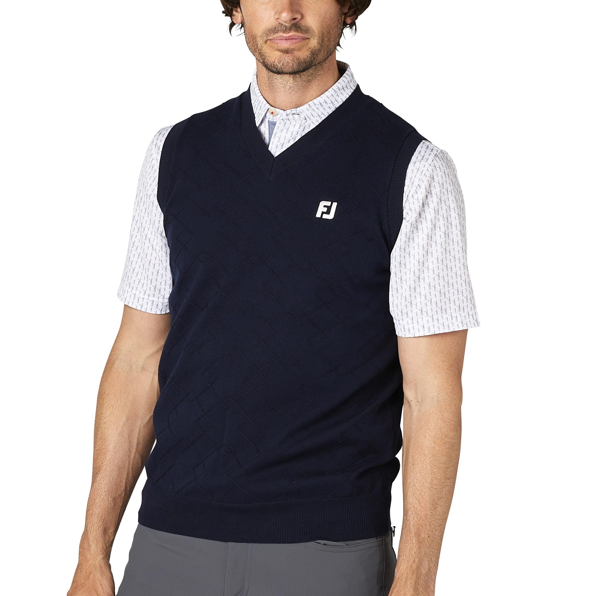 

FootJoy Golf Sweater Vest, Argyle Pattern V-Neck, Navy, Men s, Size Small, FJ-S25-M11, 34591-S
