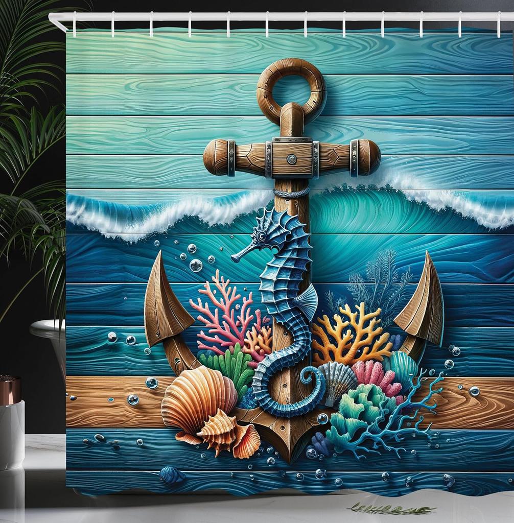 Nautical Shower Curtain, Funny Surreal Image of a Grey Cat Diving in The Deep Ocean Colorful Reef, Cloth Fabric Bathroom Decor