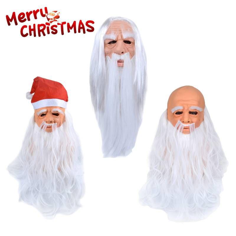 Christmas Haired White Old Man Santa Claus Latex Headgear Mask Role Play Props