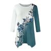 Women's Fashion Casual Crew-neck Floral Print Seven-point Sleeve Shirt Belted Loose Comfortable Top