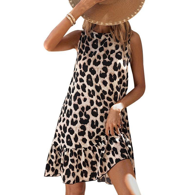 European and American New Sleeve Leopard Print Summer Vest Dress Slimming Fashion High Short dress