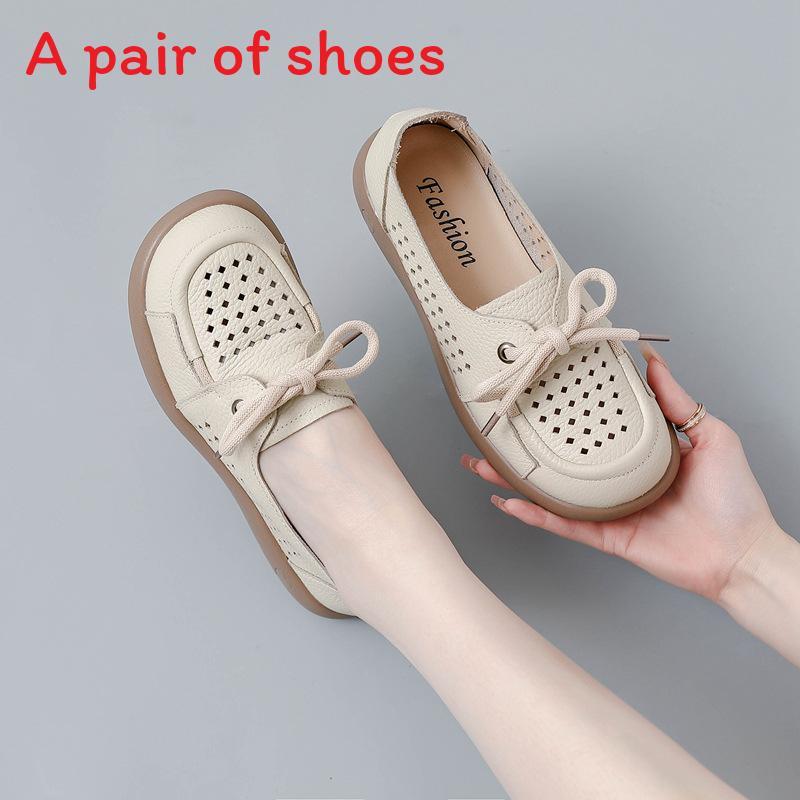 French Style Leather Shoes For Women With Breathable Hollow Design Comfortable Flat Shoes For Summer And Spring