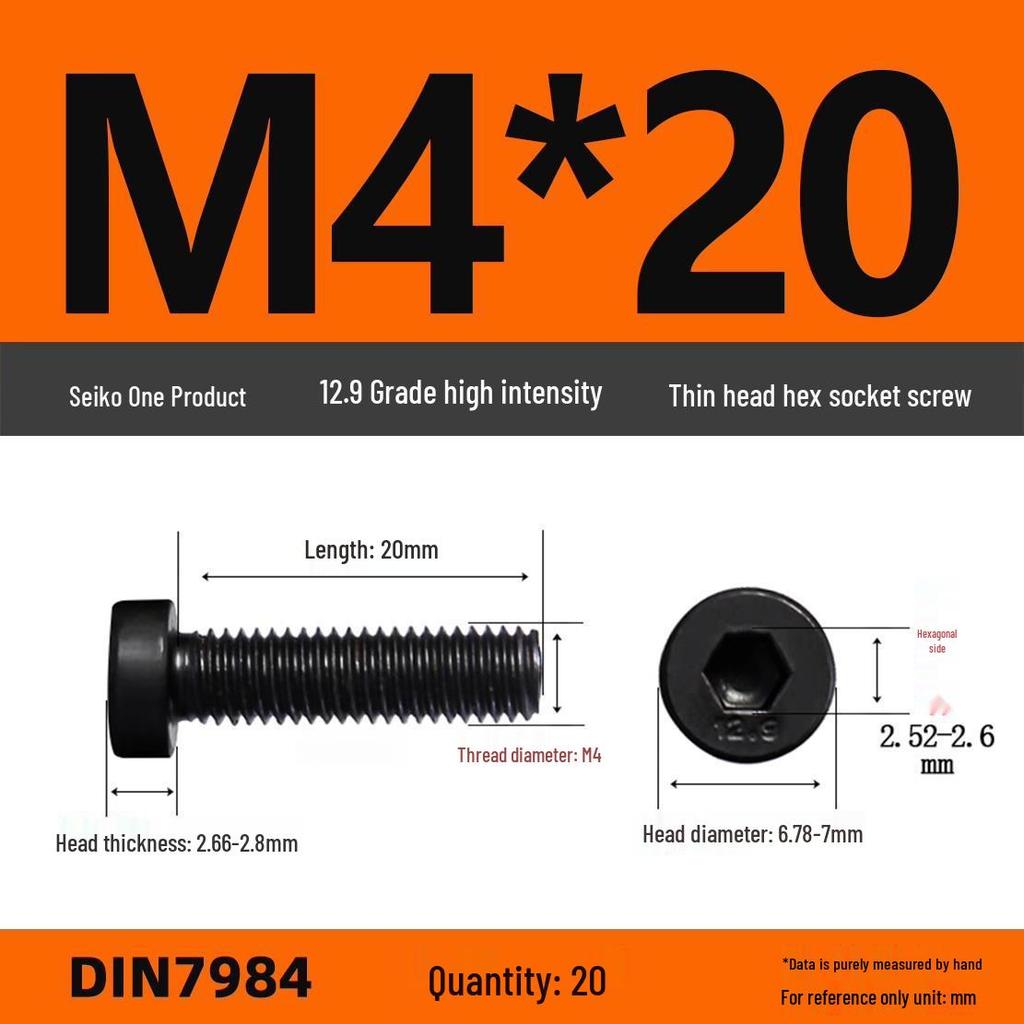 DIN7984 Grade 12.9 Thin Head Hex Socket Cap Screws - Sizes M3 To M16